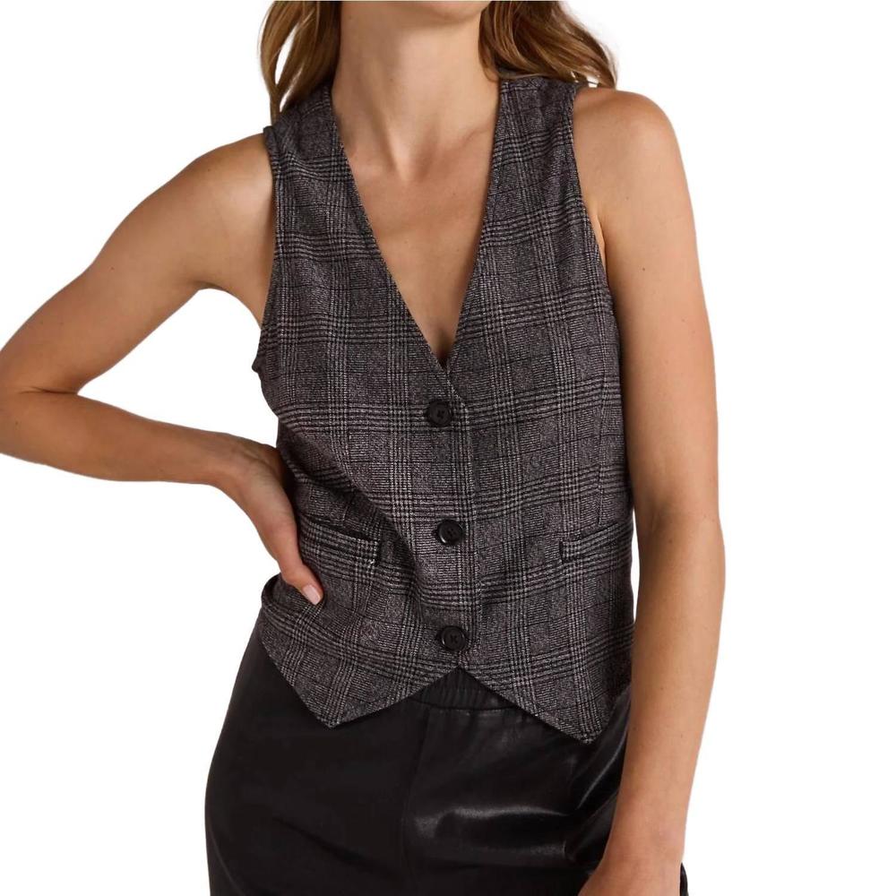 NEW BELLA DAHL cinch back vest in glencheck plaid